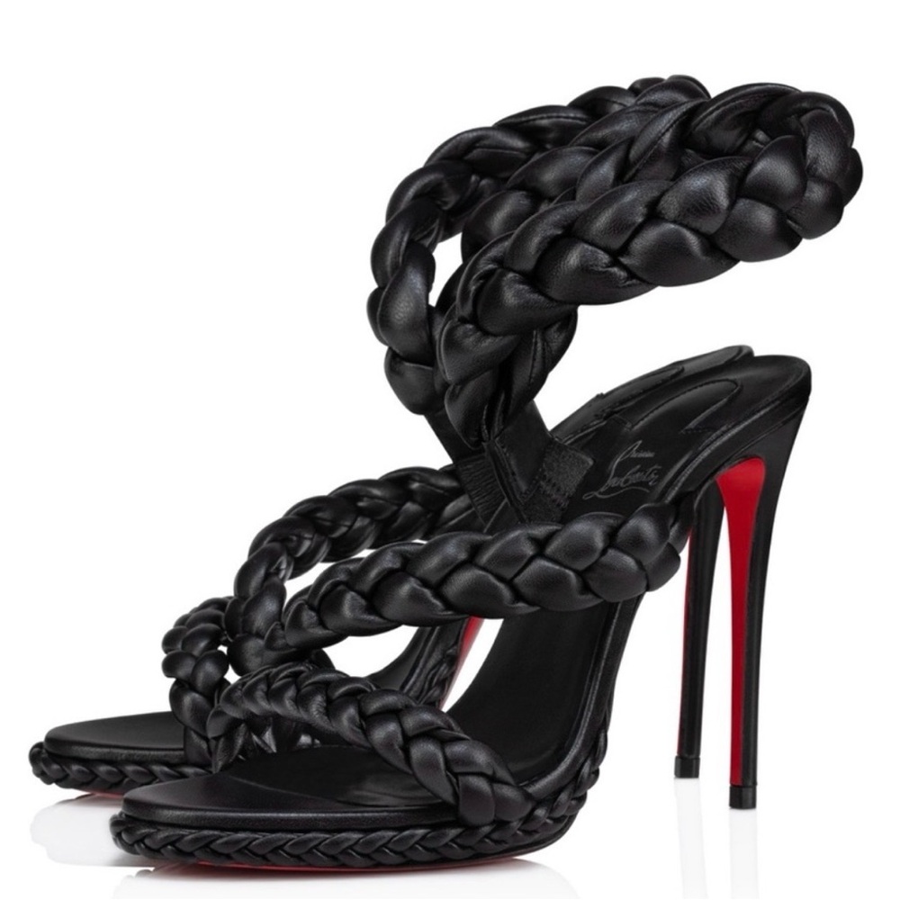 Christian Louboutin Fatima 120 Black Braided High Heel Sandals pumps